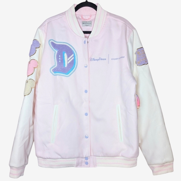 Disney Jackets & Blazers - NWT Disney x Stoney Clover Lane Varsity Snap Button Jacket‎ Baby Pink Cream XL